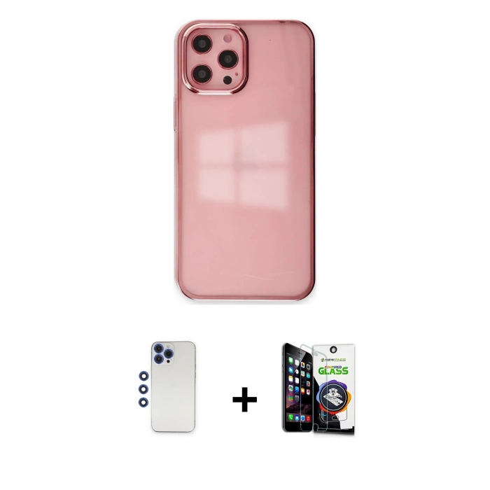 MARSİLYAN™- iPhone 12 Pro Max Kılıf Doruk Doku Prime - Şeffaf Temperli Cam Ekran Koruyucu + Shine Kamera Lens - LT