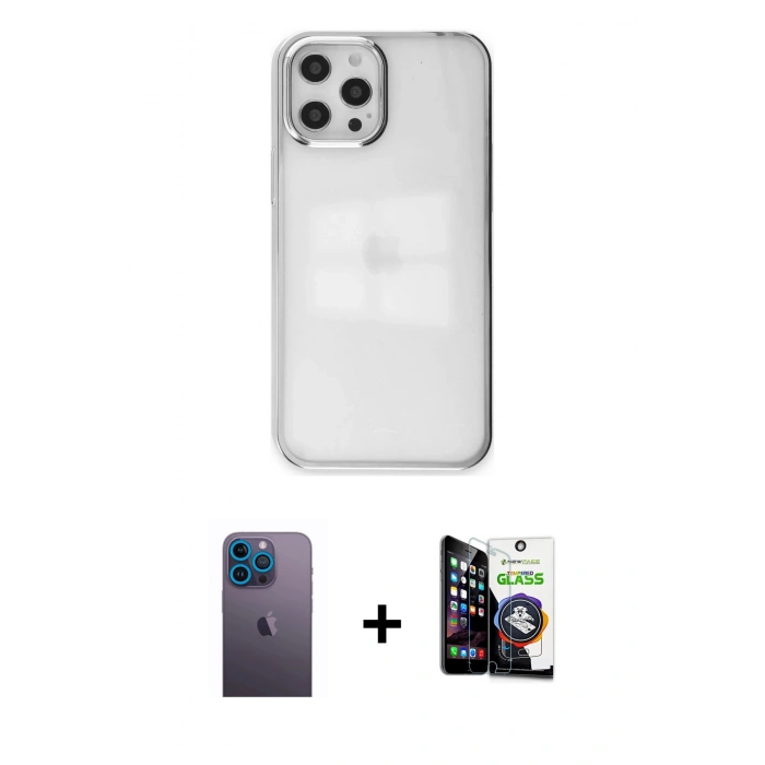 MARSİLYAN™- iPhone 12 Pro Max Kılıf Doruk Doku Prime - Şeffaf Temperli Cam Ekran Koruyucu + Neon Fosforlu Kamera Lens - MI