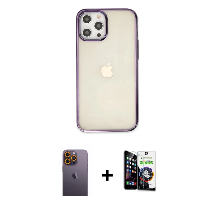 MARSİLYAN™- iPhone 12 Pro Max Kılıf Doruk Doku Prime - Şeffaf Temperli Cam Ekran Koruyucu + Neon Fosforlu Kamera Lens - SI