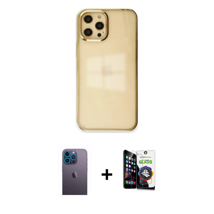 MARSİLYAN™- iPhone 12 Pro Max Kılıf Doruk Doku Prime - Şeffaf Temperli Cam Ekran Koruyucu + Neon Fosforlu Kamera Lens - MI
