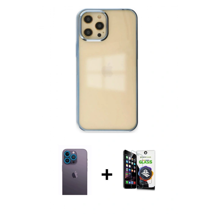 MARSİLYAN™- iPhone 12 Pro Max Kılıf Doruk Doku Prime - Şeffaf Temperli Cam Ekran Koruyucu + Neon Fosforlu Kamera Lens - MI