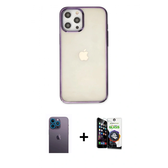 MARSİLYAN™- iPhone 12 Pro Max Kılıf Doruk Doku Prime - Şeffaf Temperli Cam Ekran Koruyucu + Neon Fosforlu Kamera Lens - MI