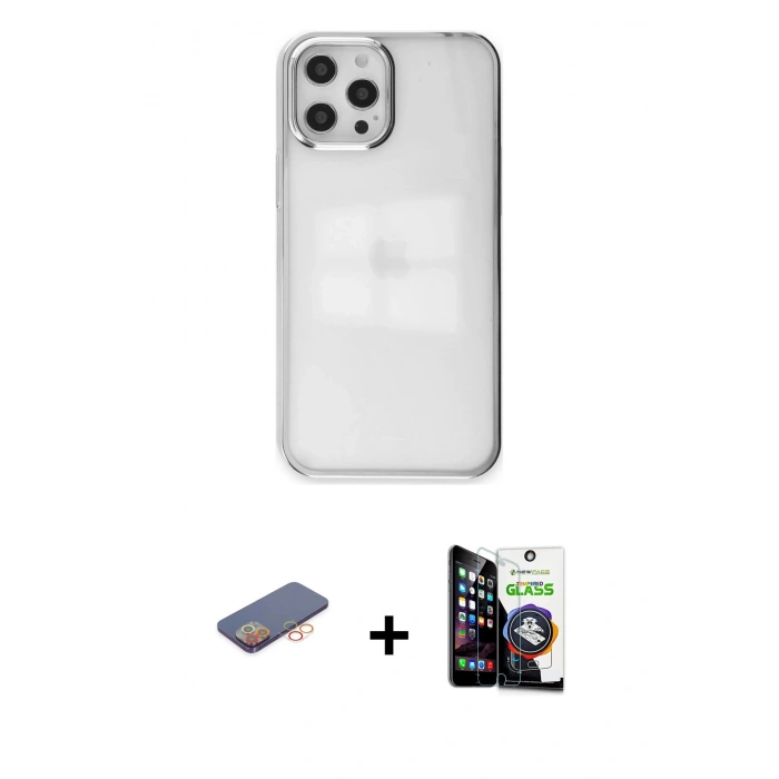 MARSİLYAN™- iPhone 12 Pro Max Kılıf Doruk Doku Prime - Şeffaf Temperli Cam Ekran Koruyucu + Renkli Kamera Lens Koruma Cam - TU