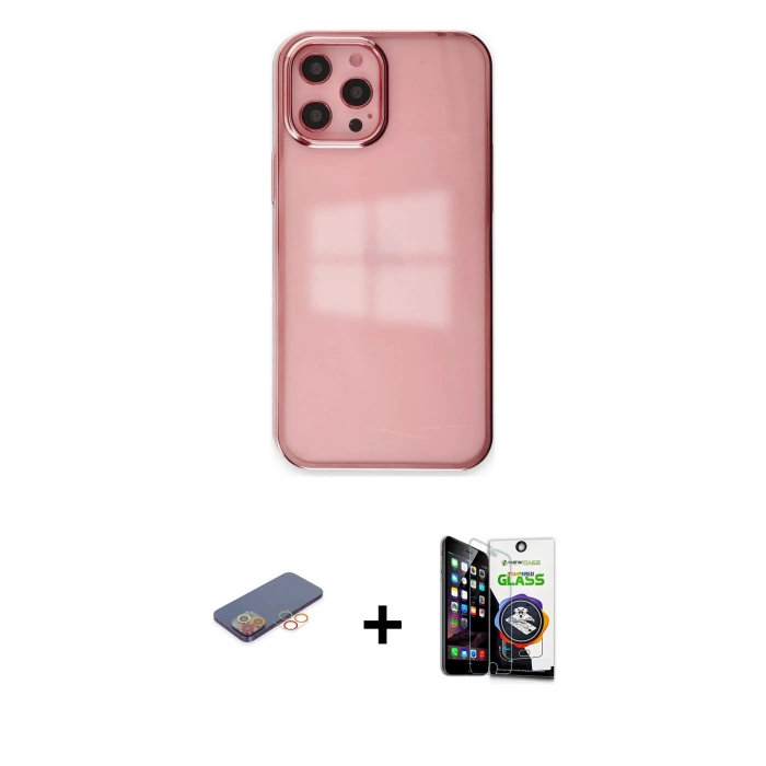 MARSİLYAN™- iPhone 12 Pro Max Kılıf Doruk Doku Prime - Şeffaf Temperli Cam Ekran Koruyucu + Renkli Kamera Lens Koruma Cam - TU