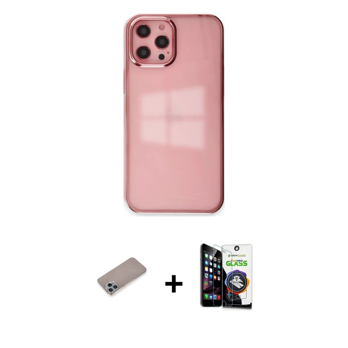 MARSİLYAN™- iPhone 12 Pro Max Kılıf Doruk Doku Prime - Şeffaf Temperli Cam Ekran Koruyucu + Shine Kamera Lens Koruma Cam - SABE