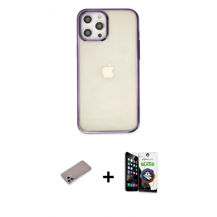 MARSİLYAN™- iPhone 12 Pro Max Kılıf Doruk Doku Prime - Şeffaf Temperli Cam Ekran Koruyucu + Shine Kamera Lens Koruma Cam - SABE