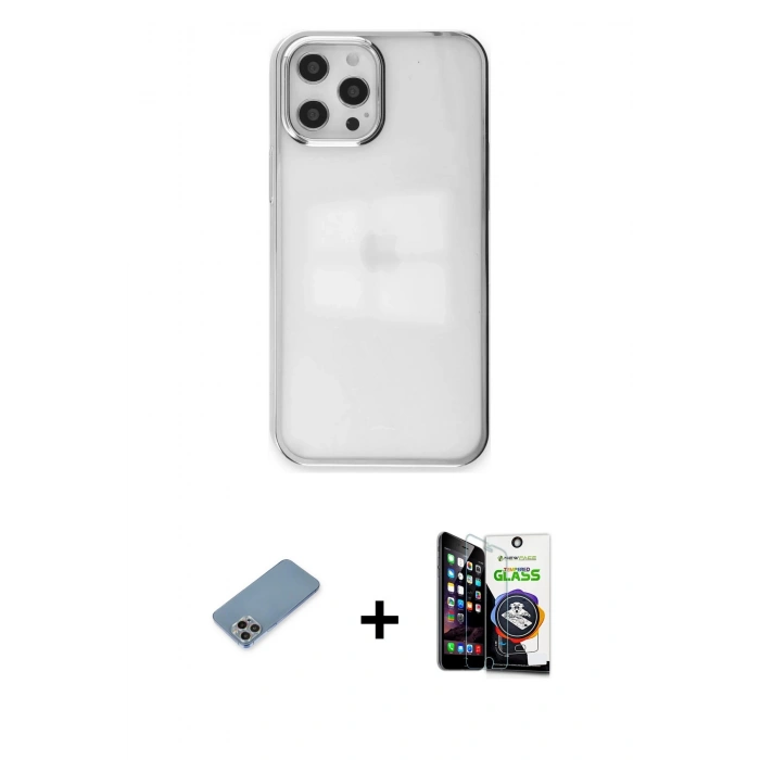 MARSİLYAN™- iPhone 12 Pro Max Kılıf Doruk Doku Prime - Şeffaf Temperli Cam Ekran Koruyucu + Shine Kamera Lens Koruma Cam - GI