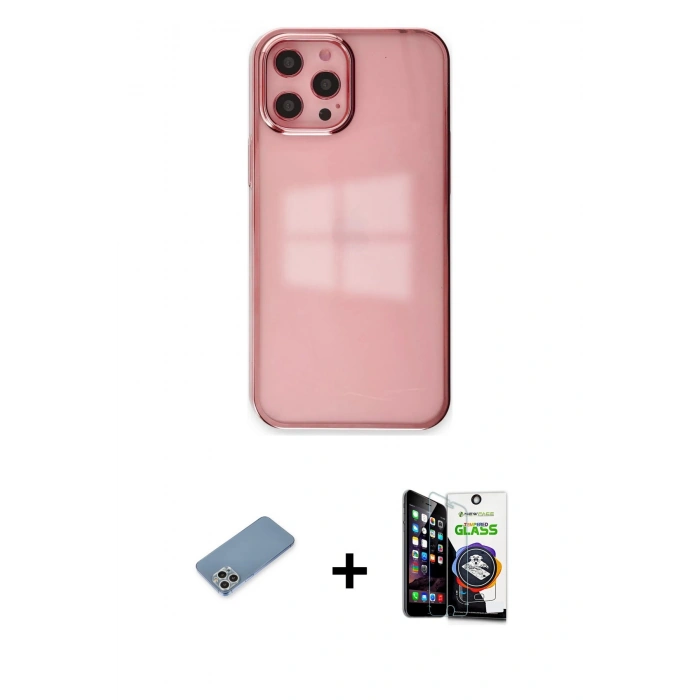 MARSİLYAN™- iPhone 12 Pro Max Kılıf Doruk Doku Prime - Şeffaf Temperli Cam Ekran Koruyucu + Shine Kamera Lens Koruma Cam - GS