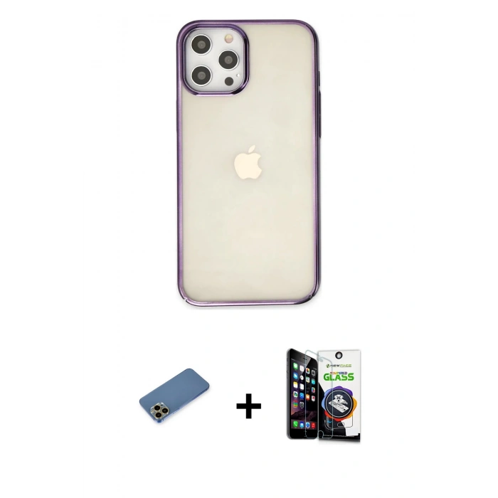 MARSİLYAN™- iPhone 12 Pro Max Kılıf Doruk Doku Prime - Şeffaf Temperli Cam Ekran Koruyucu + Shine Kamera Lens Koruma Cam - GD