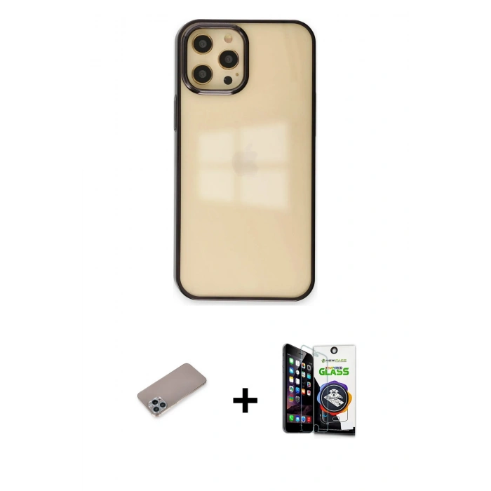 MARSİLYAN™- iPhone 12 Pro Max Kılıf Doruk Doku Prime - Şeffaf Temperli Cam Ekran Koruyucu + Shine Kamera Lens Koruma Cam - SABE