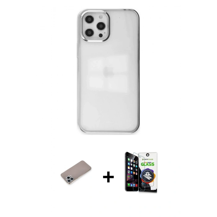 MARSİLYAN™- iPhone 12 Pro Max Kılıf Doruk Doku Prime - Şeffaf Temperli Cam Ekran Koruyucu + Shine Kamera Lens Koruma Cam - SABE