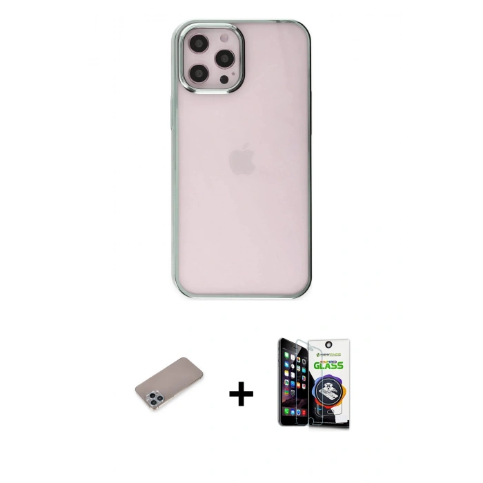 MARSİLYAN™- iPhone 12 Pro Max Kılıf Doruk Doku Prime - Şeffaf Temperli Cam Ekran Koruyucu + Shine Kamera Lens Koruma Cam - SABE