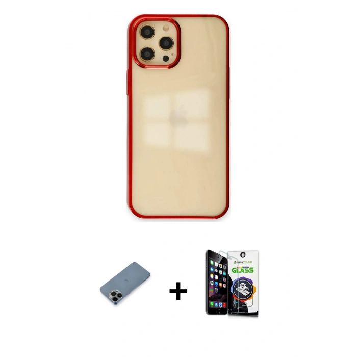 MARSİLYAN™- iPhone 12 Pro Max Kılıf Doruk Doku Prime - Şeffaf Temperli Cam Ekran Koruyucu + Shine Kamera Lens Koruma Cam - SH