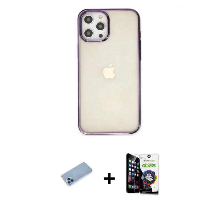 MARSİLYAN™- iPhone 12 Pro Max Kılıf Doruk Doku Prime - Şeffaf Temperli Cam Ekran Koruyucu + Shine Kamera Lens Koruma Cam - MI