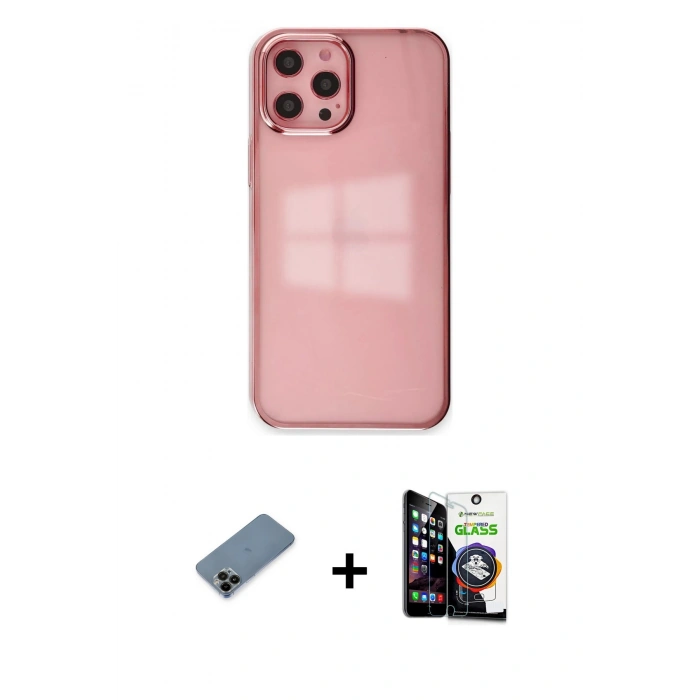 MARSİLYAN™- iPhone 12 Pro Max Kılıf Doruk Doku Prime - Şeffaf Temperli Cam Ekran Koruyucu + Shine Kamera Lens Koruma Cam - SH