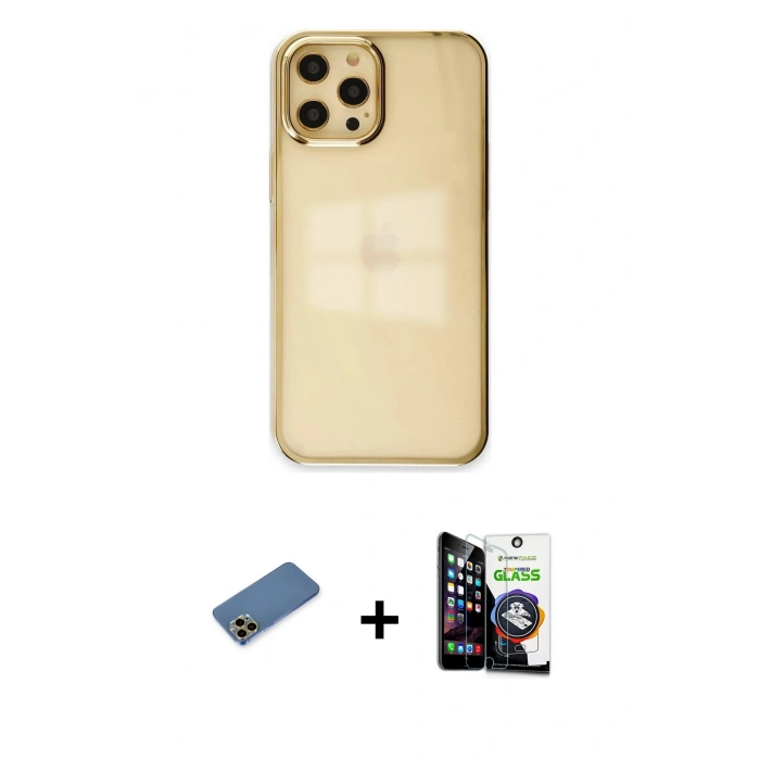 MARSİLYAN™- iPhone 12 Pro Max Kılıf Doruk Doku Prime - Şeffaf Temperli Cam Ekran Koruyucu + Shine Kamera Lens Koruma Cam - GD