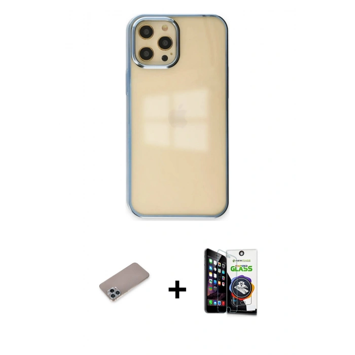 MARSİLYAN™- iPhone 12 Pro Max Kılıf Doruk Doku Prime - Şeffaf Temperli Cam Ekran Koruyucu + Shine Kamera Lens Koruma Cam - SABE