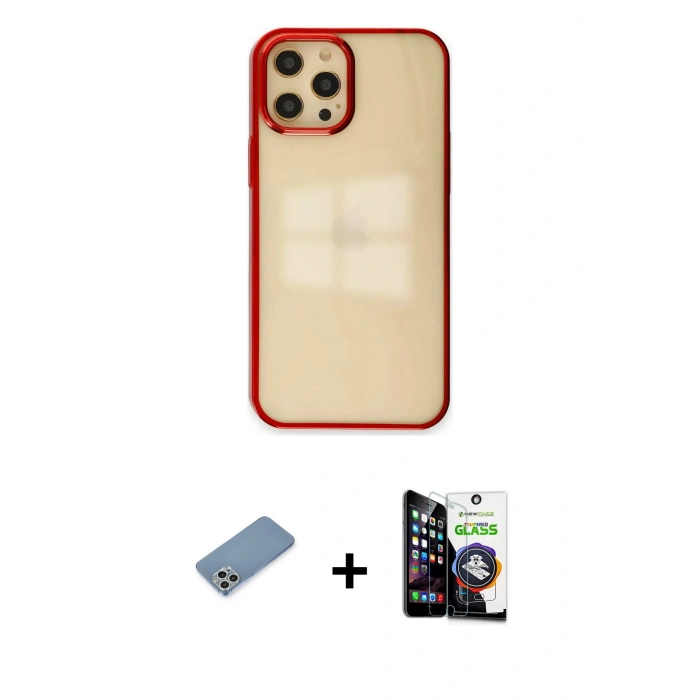 MARSİLYAN™- iPhone 12 Pro Max Kılıf Doruk Doku Prime - Şeffaf Temperli Cam Ekran Koruyucu + Shine Kamera Lens Koruma Cam - GS