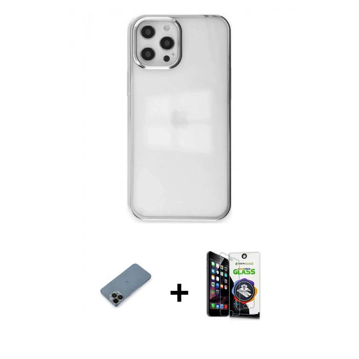 MARSİLYAN™- iPhone 12 Pro Max Kılıf Doruk Doku Prime - Şeffaf Temperli Cam Ekran Koruyucu + Shine Kamera Lens Koruma Cam - SH