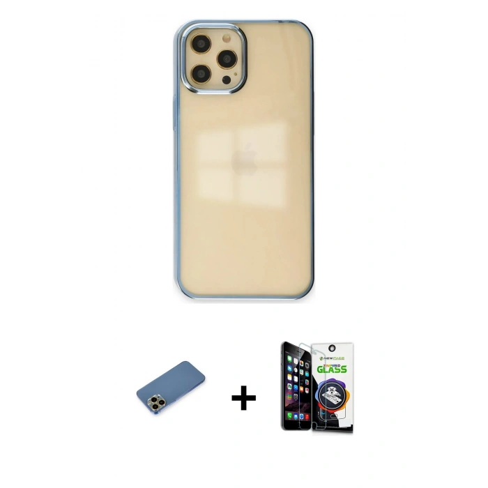 MARSİLYAN™- iPhone 12 Pro Max Kılıf Doruk Doku Prime - Şeffaf Temperli Cam Ekran Koruyucu + Shine Kamera Lens Koruma Cam - GD