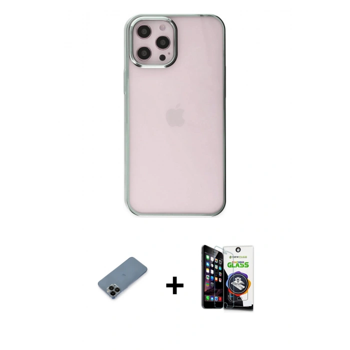 MARSİLYAN™- iPhone 12 Pro Max Kılıf Doruk Doku Prime - Şeffaf Temperli Cam Ekran Koruyucu + Shine Kamera Lens Koruma Cam - SH