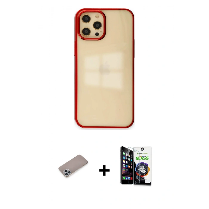 MARSİLYAN™- iPhone 12 Pro Max Kılıf Doruk Doku Prime - Şeffaf Temperli Cam Ekran Koruyucu + Shine Kamera Lens Koruma Cam - SABE