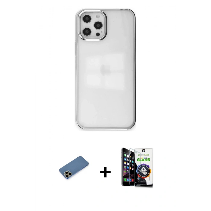 MARSİLYAN™- iPhone 12 Pro Max Kılıf Doruk Doku Prime - Şeffaf Temperli Cam Ekran Koruyucu + Shine Kamera Lens Koruma Cam - GD