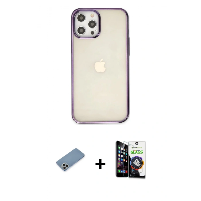 MARSİLYAN™- iPhone 12 Pro Max Kılıf Doruk Doku Prime - Şeffaf Temperli Cam Ekran Koruyucu + Shine Kamera Lens Koruma Cam - GS