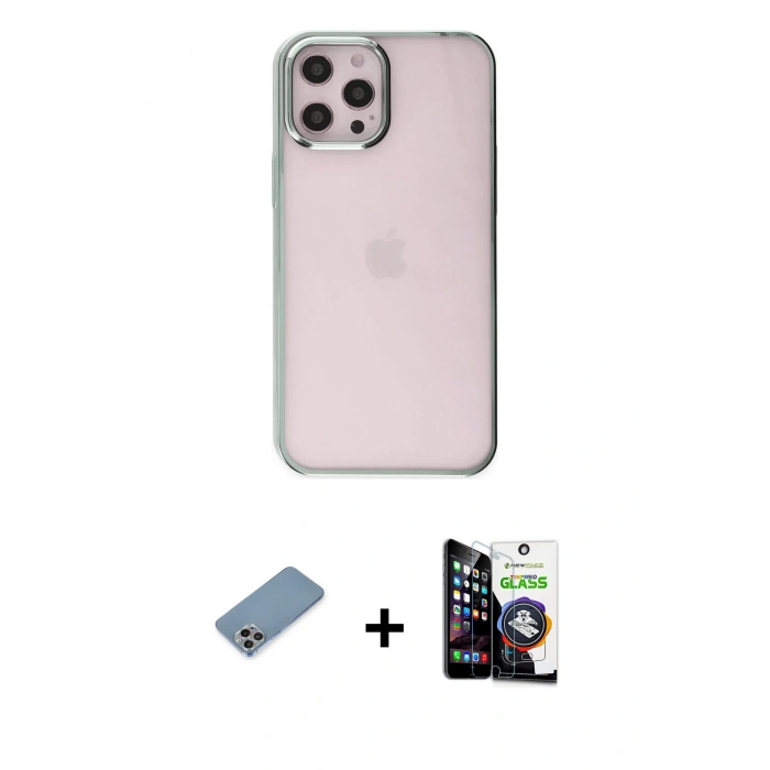 MARSİLYAN™- iPhone 12 Pro Max Kılıf Doruk Doku Prime - Şeffaf Temperli Cam Ekran Koruyucu + Shine Kamera Lens Koruma Cam - GI