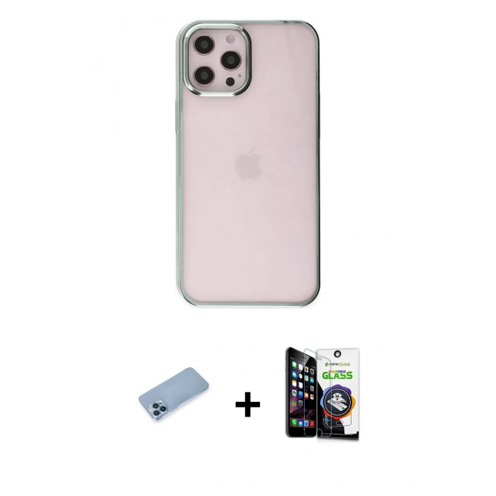 MARSİLYAN™- iPhone 12 Pro Max Kılıf Doruk Doku Prime - Şeffaf Temperli Cam Ekran Koruyucu + Shine Kamera Lens Koruma Cam - MI