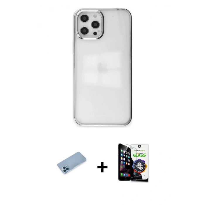 MARSİLYAN™- iPhone 12 Pro Max Kılıf Doruk Doku Prime - Şeffaf Temperli Cam Ekran Koruyucu + Shine Kamera Lens Koruma Cam - MI