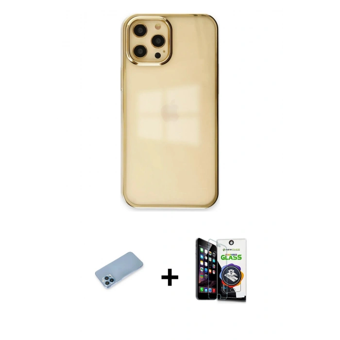 MARSİLYAN™- iPhone 12 Pro Max Kılıf Doruk Doku Prime - Şeffaf Temperli Cam Ekran Koruyucu + Shine Kamera Lens Koruma Cam - MI