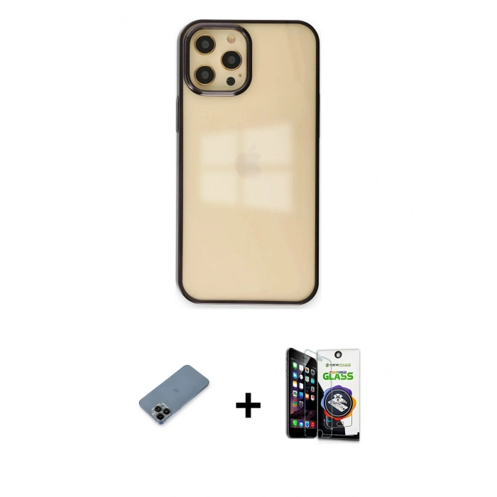 MARSİLYAN™- iPhone 12 Pro Max Kılıf Doruk Doku Prime - Şeffaf Temperli Cam Ekran Koruyucu + Shine Kamera Lens Koruma Cam - SH