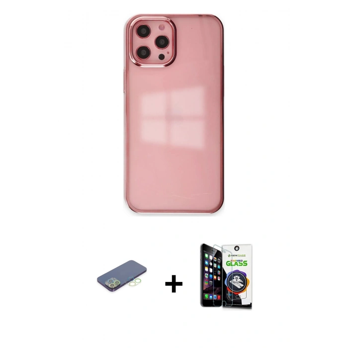 MARSİLYAN™- iPhone 12 Pro Max Kılıf Doruk Doku Prime - Şeffaf Temperli Cam Ekran Koruyucu + Renkli Kamera Lens Koruma Cam - YL