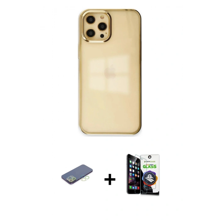 MARSİLYAN™- iPhone 12 Pro Max Kılıf Doruk Doku Prime - Şeffaf Temperli Cam Ekran Koruyucu + Renkli Kamera Lens Koruma Cam - YL