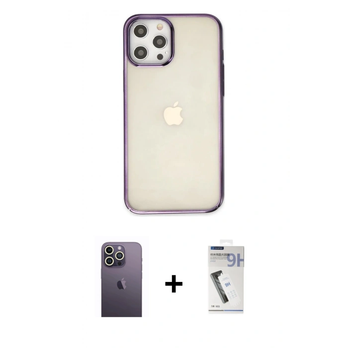 MARSİLYAN™- iPhone 12 Pro Max Kılıf Doruk Doku Prime - Şeffaf Uv Polymer Nano Ekran Koruyucu + Neon Fosforlu Kamera Lens - BZ