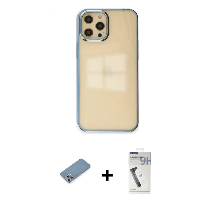 MARSİLYAN™- iPhone 12 Pro Max Kılıf Doruk Doku Prime - Şeffaf Uv Polymer Nano Ekran Koruyucu + Gümüş Shine Kamera Lens Koruma Cam
