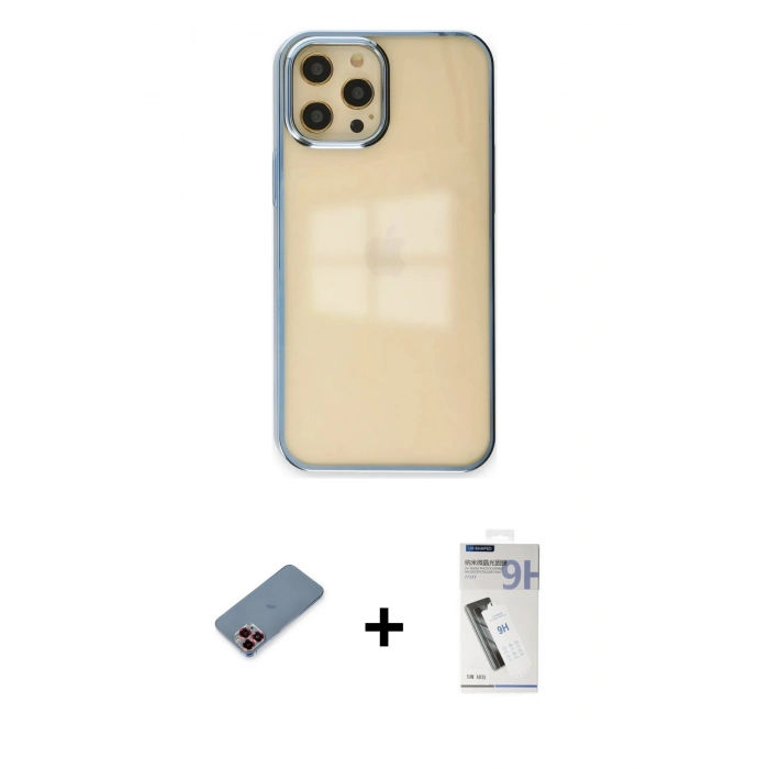 MARSİLYAN™- iPhone 12 Pro Max Kılıf Doruk Doku Prime - Şeffaf Uv Polymer Nano Ekran Koruyucu + Metal Kamera Lens Koruma Cam - KI