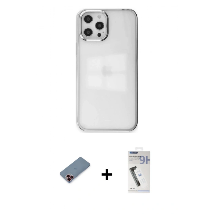 MARSİLYAN™- iPhone 12 Pro Max Kılıf Doruk Doku Prime - Şeffaf Uv Polymer Nano Ekran Koruyucu + Metal Kamera Lens Koruma Cam - KI