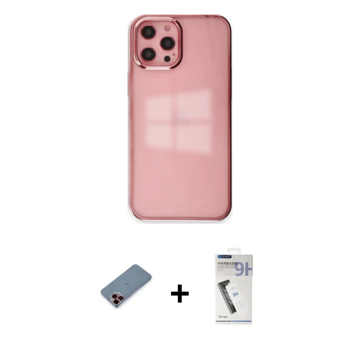 MARSİLYAN™- iPhone 12 Pro Max Kılıf Doruk Doku Prime - Şeffaf Uv Polymer Nano Ekran Koruyucu + Metal Kamera Lens Koruma Cam - KI