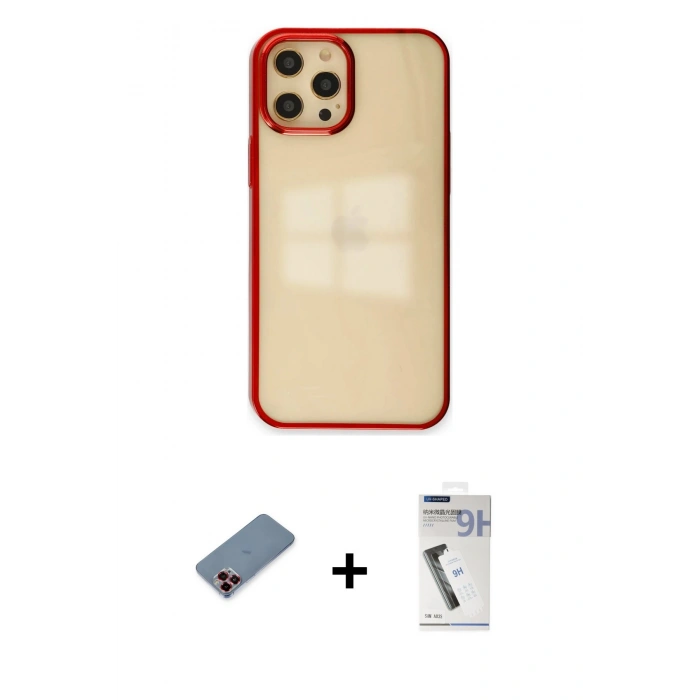 MARSİLYAN™- iPhone 12 Pro Max Kılıf Doruk Doku Prime - Şeffaf Uv Polymer Nano Ekran Koruyucu + Metal Kamera Lens Koruma Cam - KI