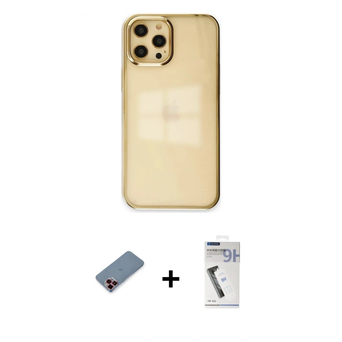 MARSİLYAN™- iPhone 12 Pro Max Kılıf Doruk Doku Prime - Şeffaf Uv Polymer Nano Ekran Koruyucu + Metal Kamera Lens Koruma Cam - KI