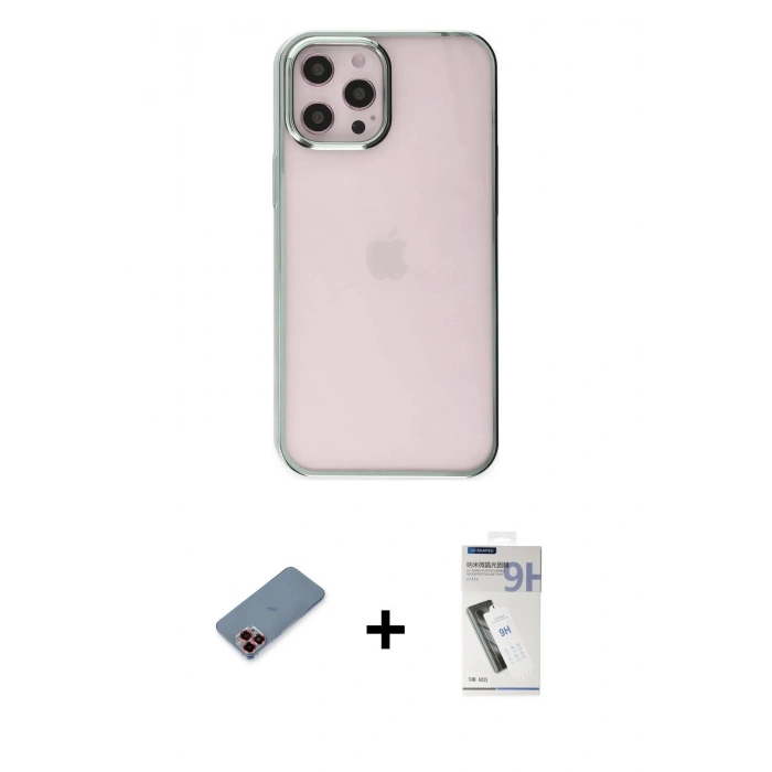 MARSİLYAN™- iPhone 12 Pro Max Kılıf Doruk Doku Prime - Şeffaf Uv Polymer Nano Ekran Koruyucu + Metal Kamera Lens Koruma Cam - KI