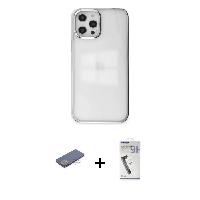 MARSİLYAN™- iPhone 12 Pro Max Kılıf Doruk Doku Prime - Şeffaf Uv Polymer Nano Ekran Koruyucu + Renkli Kamera Lens Koruma Cam - MI