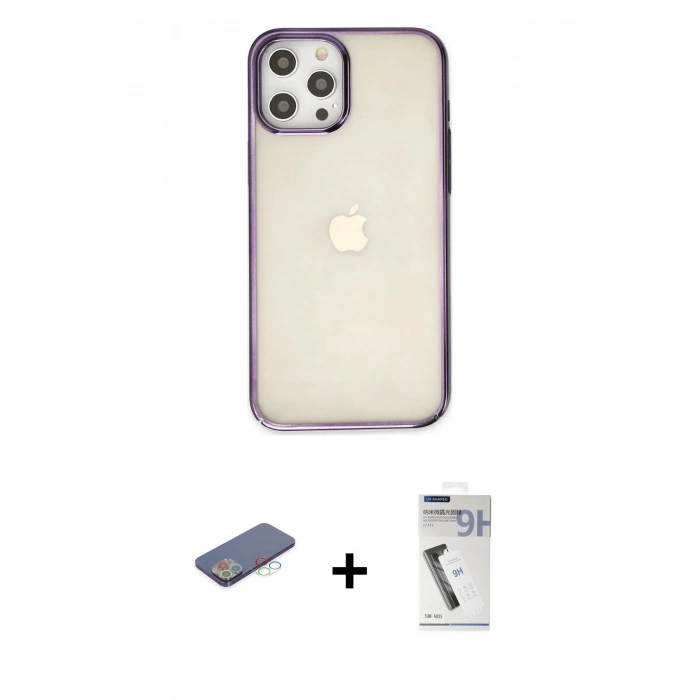 MARSİLYAN™- iPhone 12 Pro Max Kılıf Doruk Doku Prime - Şeffaf Uv Polymer Nano Ekran Koruyucu + Renkli Kamera Lens Koruma Cam - MI
