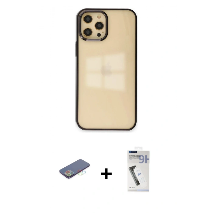 MARSİLYAN™- iPhone 12 Pro Max Kılıf Doruk Doku Prime - Şeffaf Uv Polymer Nano Ekran Koruyucu + Renkli Kamera Lens Koruma Cam - MI