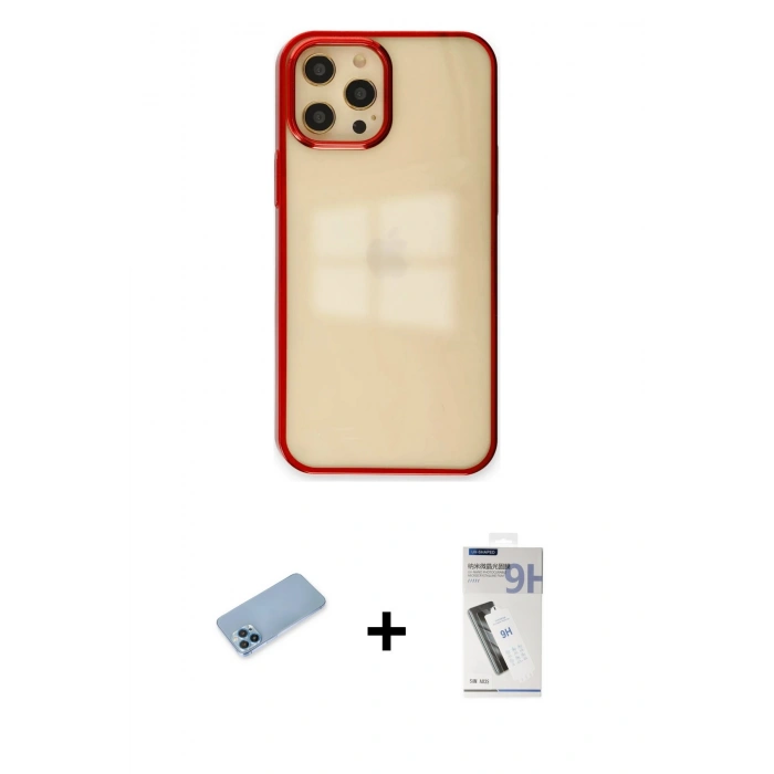 MARSİLYAN™- iPhone 12 Pro Max Kılıf Doruk Doku Prime - Şeffaf Uv Polymer Nano Ekran Koruyucu + Mavi Shine Kamera Lens Koruma Cam