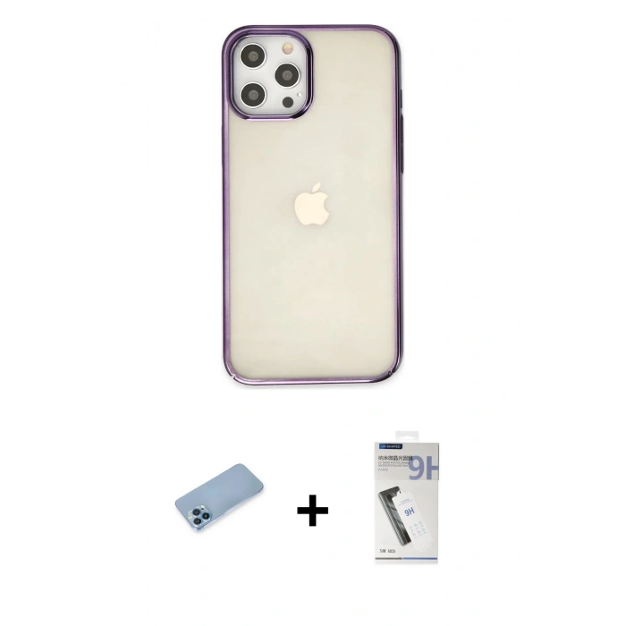 MARSİLYAN™- iPhone 12 Pro Max Kılıf Doruk Doku Prime - Şeffaf Uv Polymer Nano Ekran Koruyucu + Mavi Shine Kamera Lens Koruma Cam
