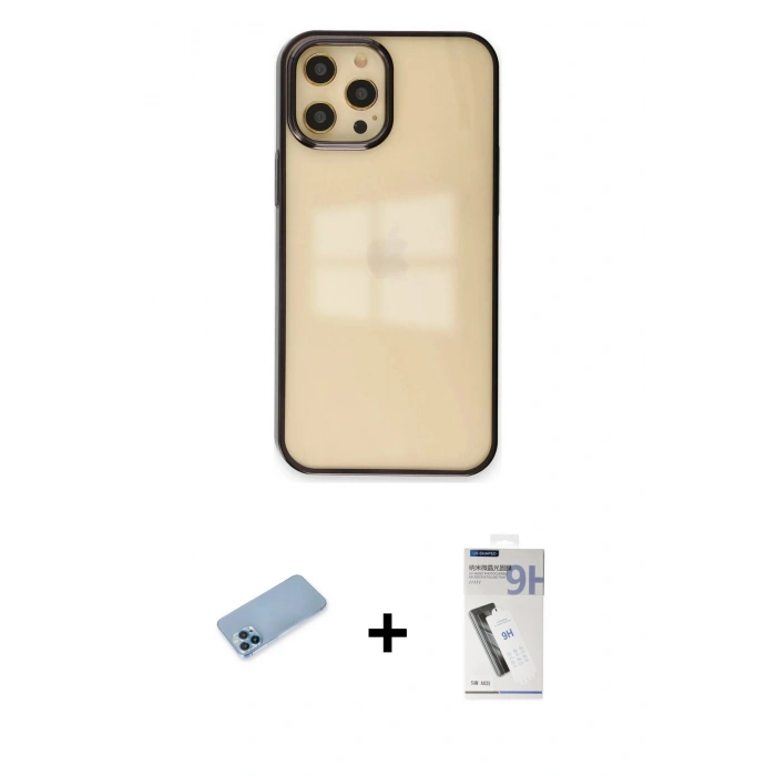 MARSİLYAN™- iPhone 12 Pro Max Kılıf Doruk Doku Prime - Şeffaf Uv Polymer Nano Ekran Koruyucu + Mavi Shine Kamera Lens Koruma Cam