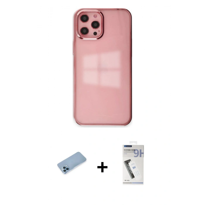 MARSİLYAN™- iPhone 12 Pro Max Kılıf Doruk Doku Prime - Şeffaf Uv Polymer Nano Ekran Koruyucu + Mavi Shine Kamera Lens Koruma Cam